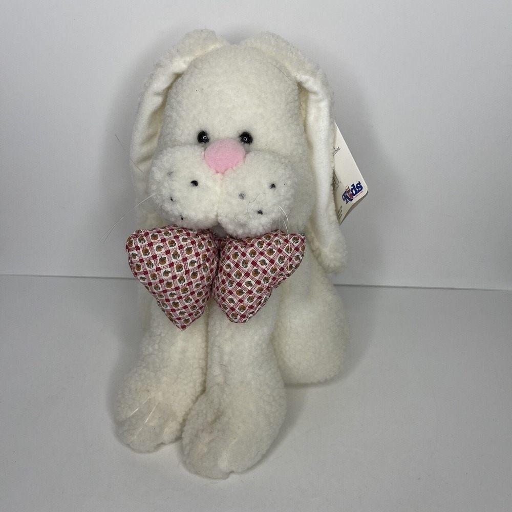 Vintage Kids of America Plush Bean Bag Bunny Rabbit Easter White Bow 1990's